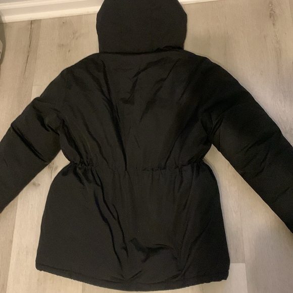 forever 21 mens medium coat jacket black puffer ski flags hooded Logo Full Zip S - Picture 8 of 12